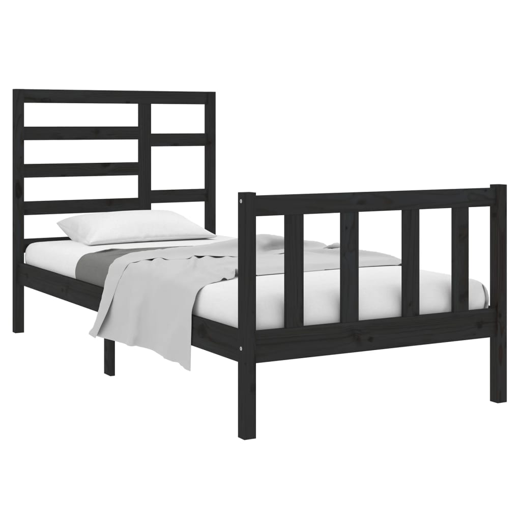 vidaXL Estructura de cama individual madera maciza negra 90x190 cm