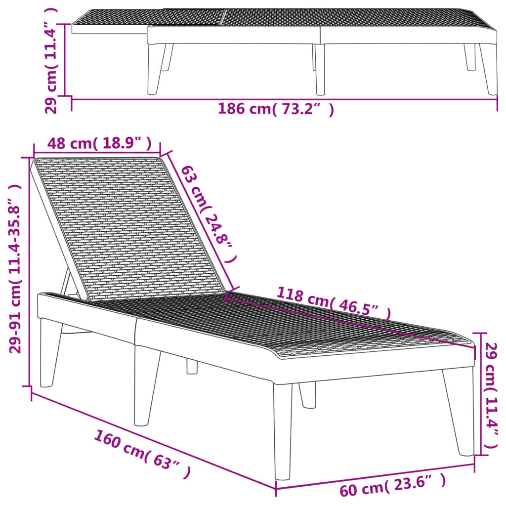 vidaXL Tumbona de PP marrón 186x60x29 cm