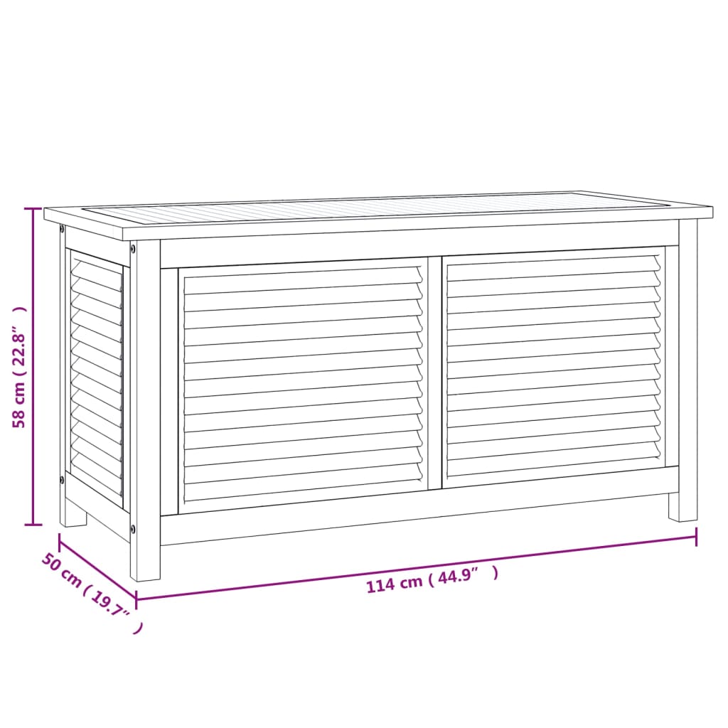 vidaXL Caja de almacenaje de jardín con bolsa teca maciza 114x50x58 cm