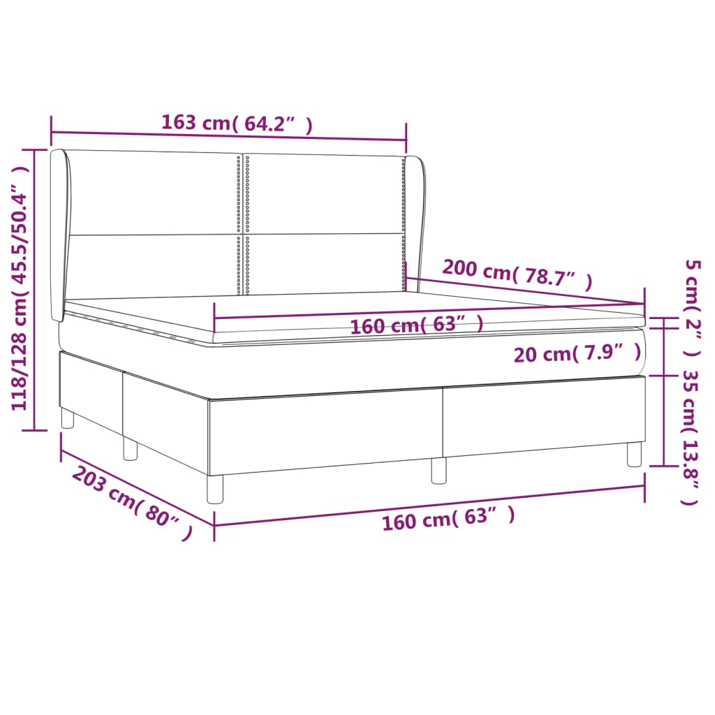 vidaXL Cama box spring con colchón terciopelo gris oscuro 160x200 cm