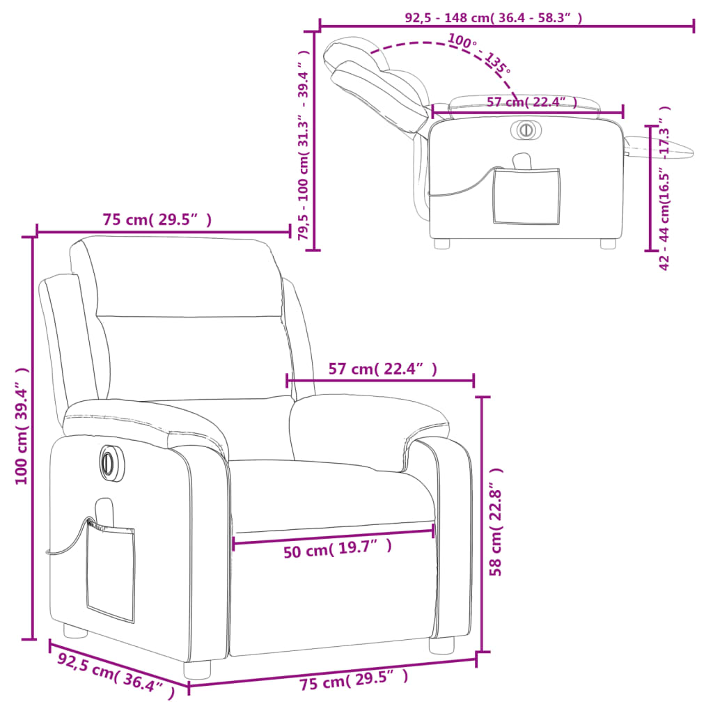 vidaXL Sillón de masaje reclinable eléctrico cuero sintético negro