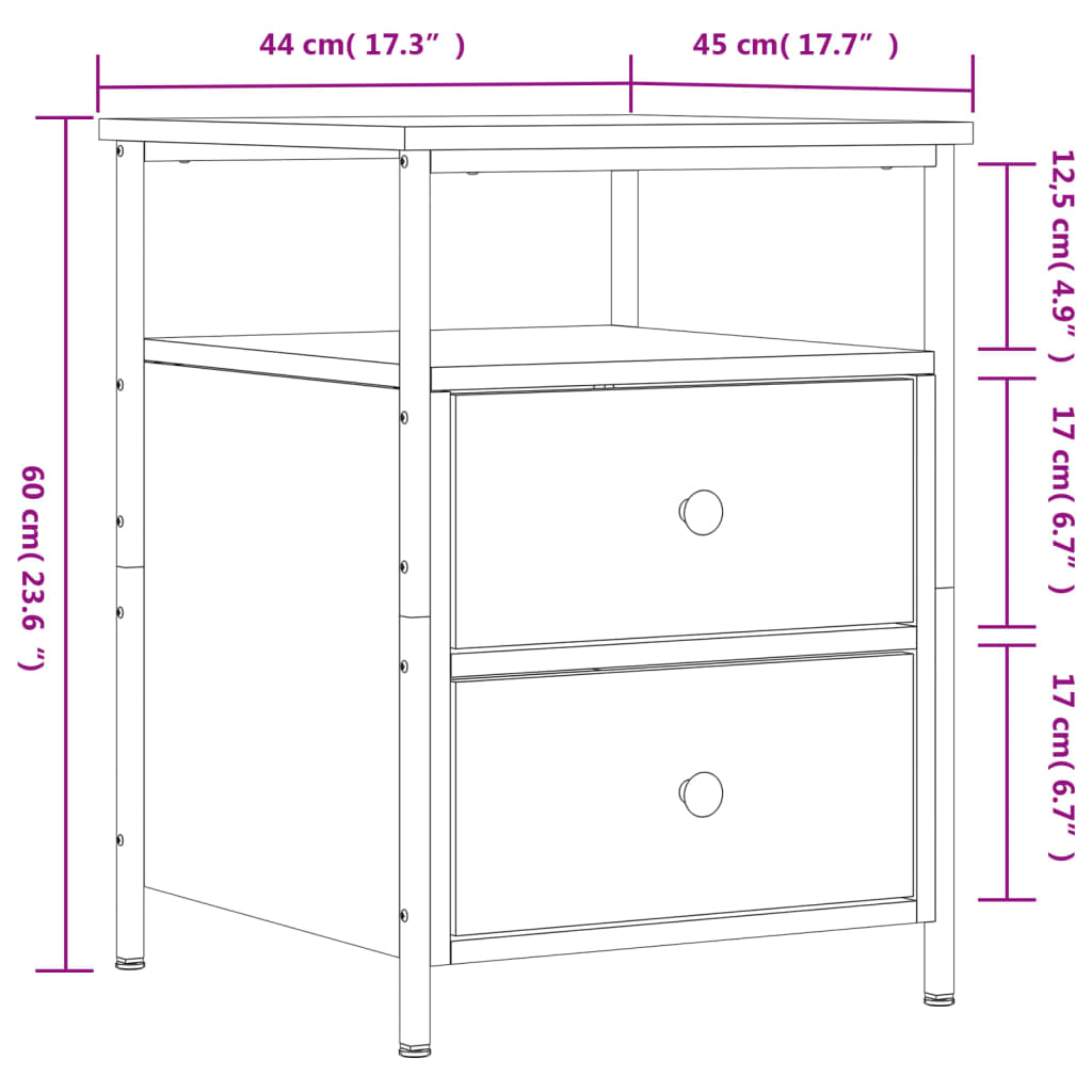 vidaXL Mesita de noche madera de ingeniería negro 44x45x60 cm