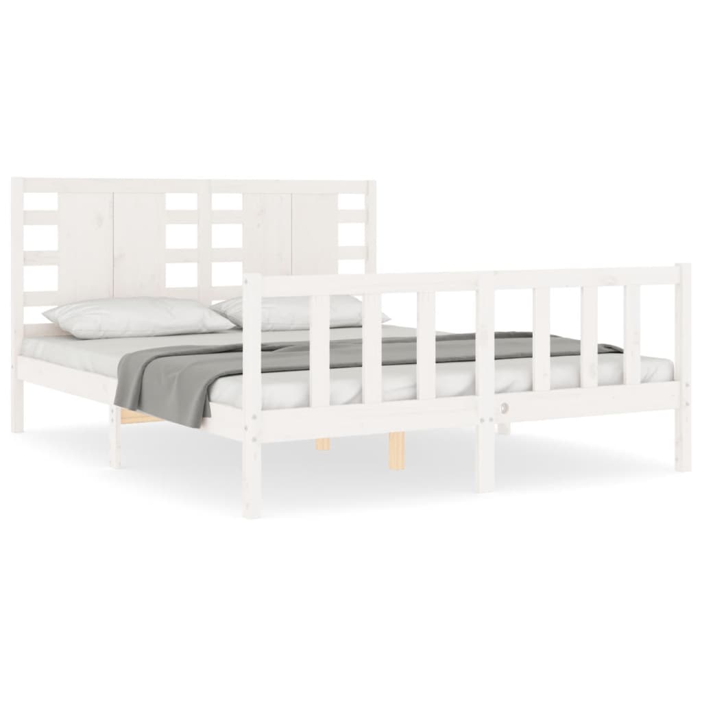 vidaXL Estructura de cama con cabecero madera maciza blanco 160x200 cm