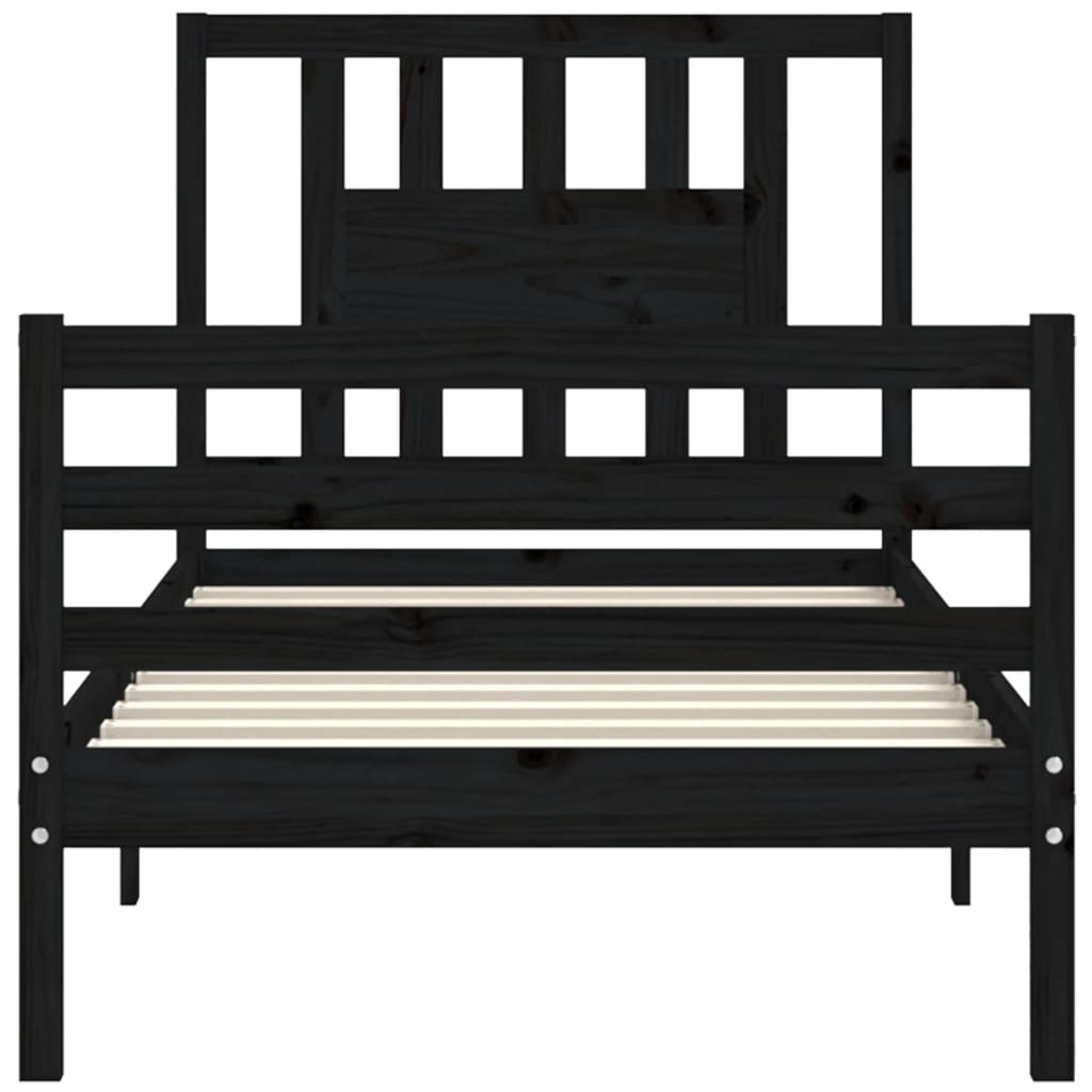 vidaXL Estructura de cama con cabecero madera maciza negro 100x200 cm