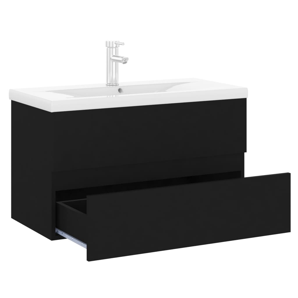 vidaXL Mueble con lavabo madera de ingeniería negro