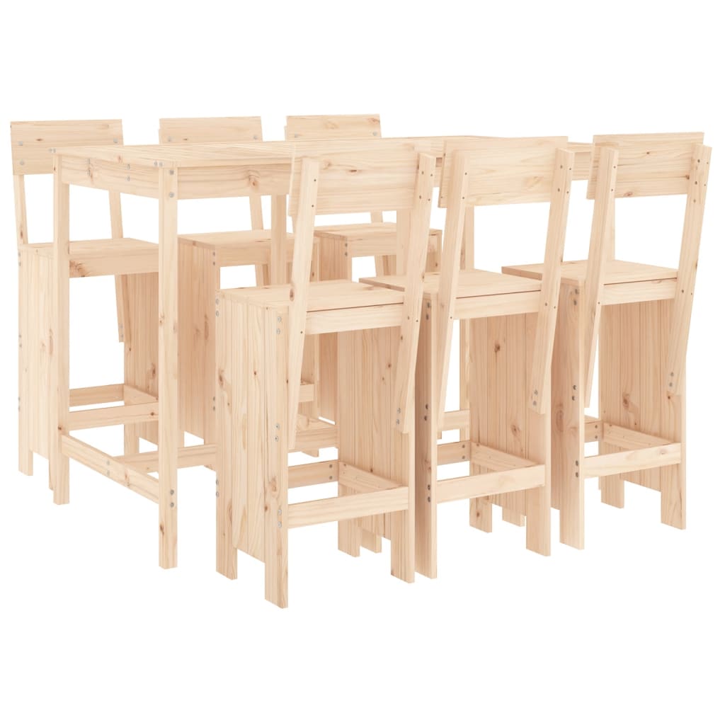 vidaXL Set de mesa y taburetes altos jardín 7 pzas madera maciza pino