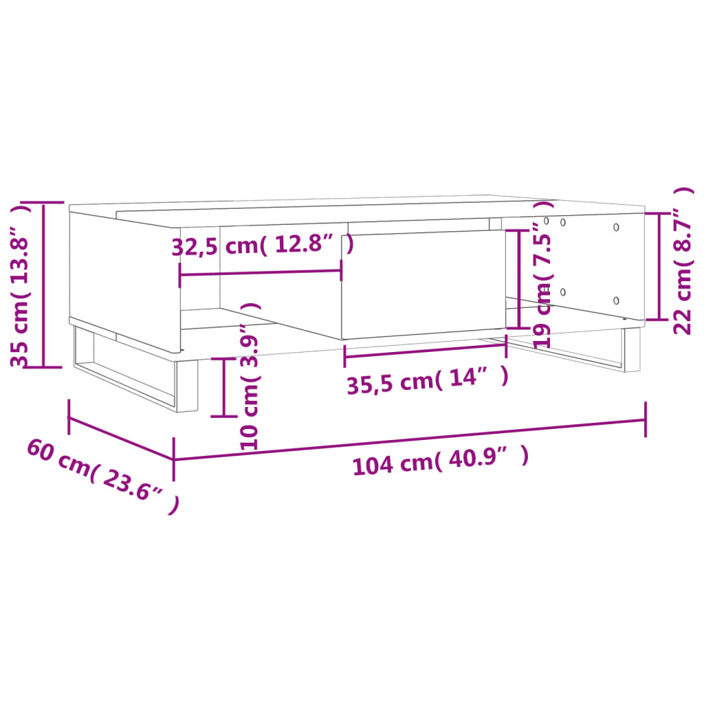 vidaXL Mesa de centro madera de ingeniería gris Sonoma 104x60x35 cm