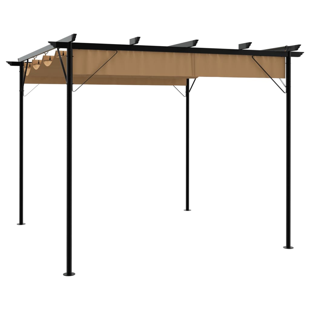 vidaXL Pérgola con tejado retráctil acero gris taupe 3x3 m 180 g/m²