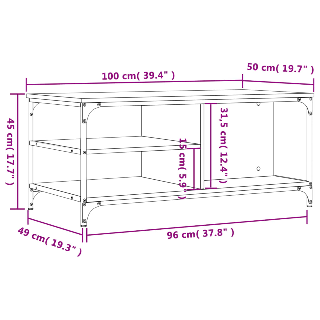 vidaXL Mesa de centro madera contrachapada roble Sonoma 100x50x45 cm