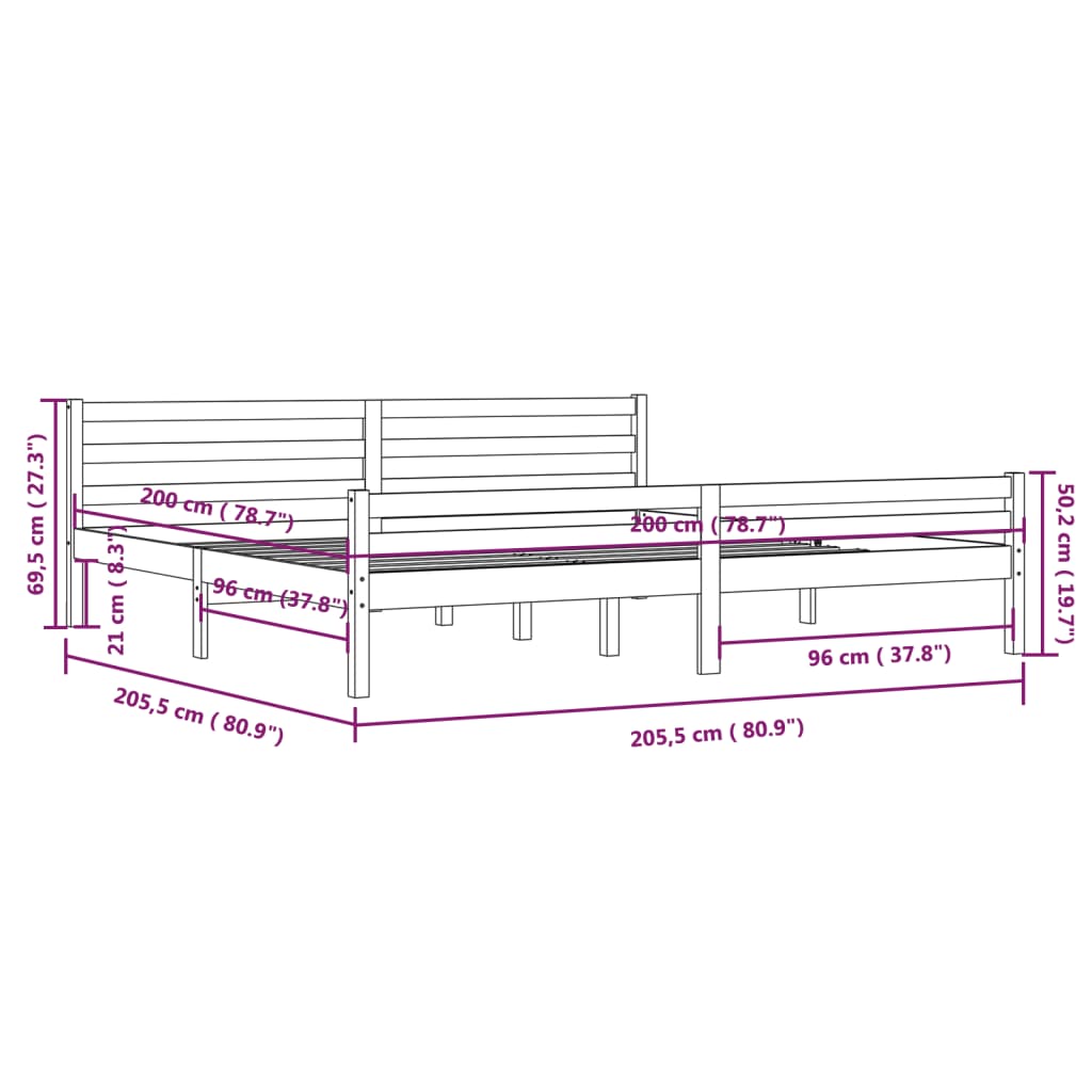 vidaXL Estructura de cama de madera maciza negro 200x200 cm