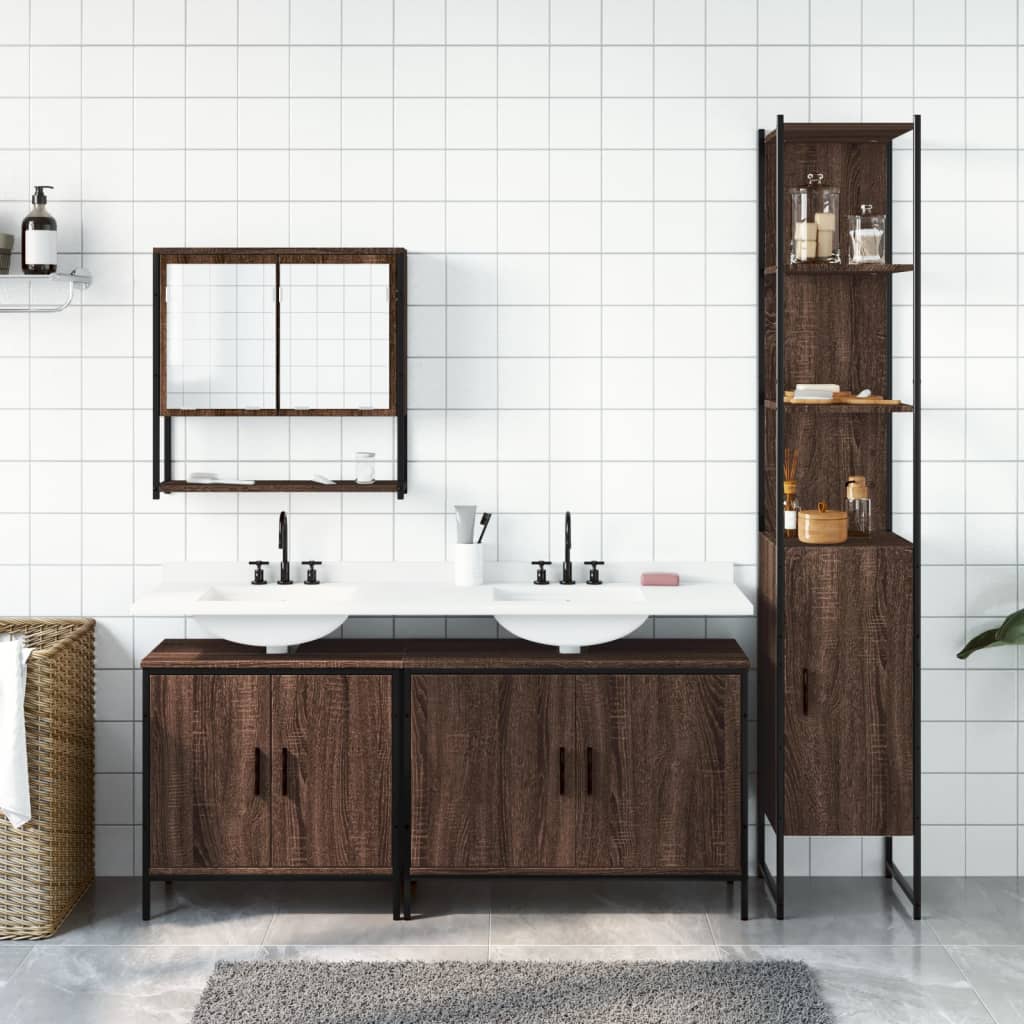 vidaXL Set de muebles baño 4 pzas madera contrachapada roble marrón