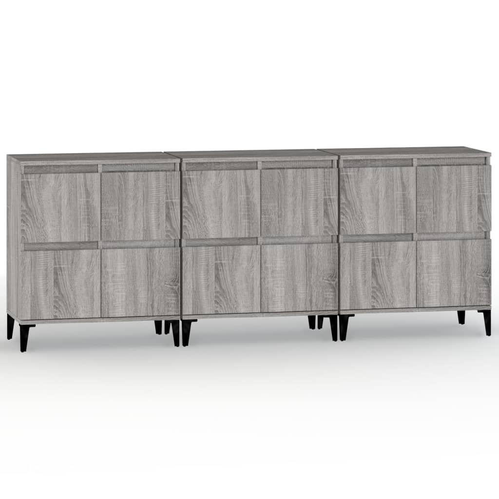 vidaXL Aparadores 3 uds madera contrachapada gris Sonoma 60x35x70 cm