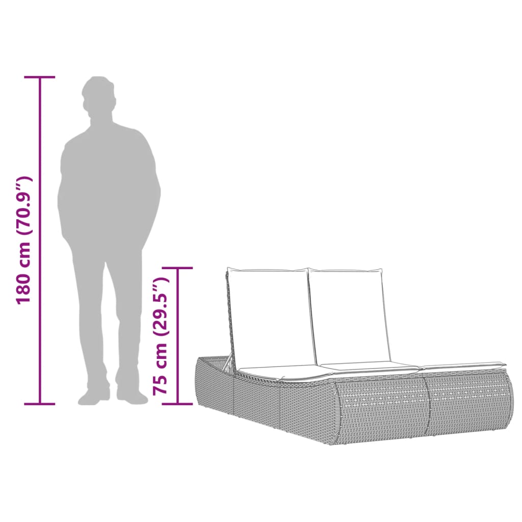 vidaXL Tumbona doble con cojines ratán sintético gris claro