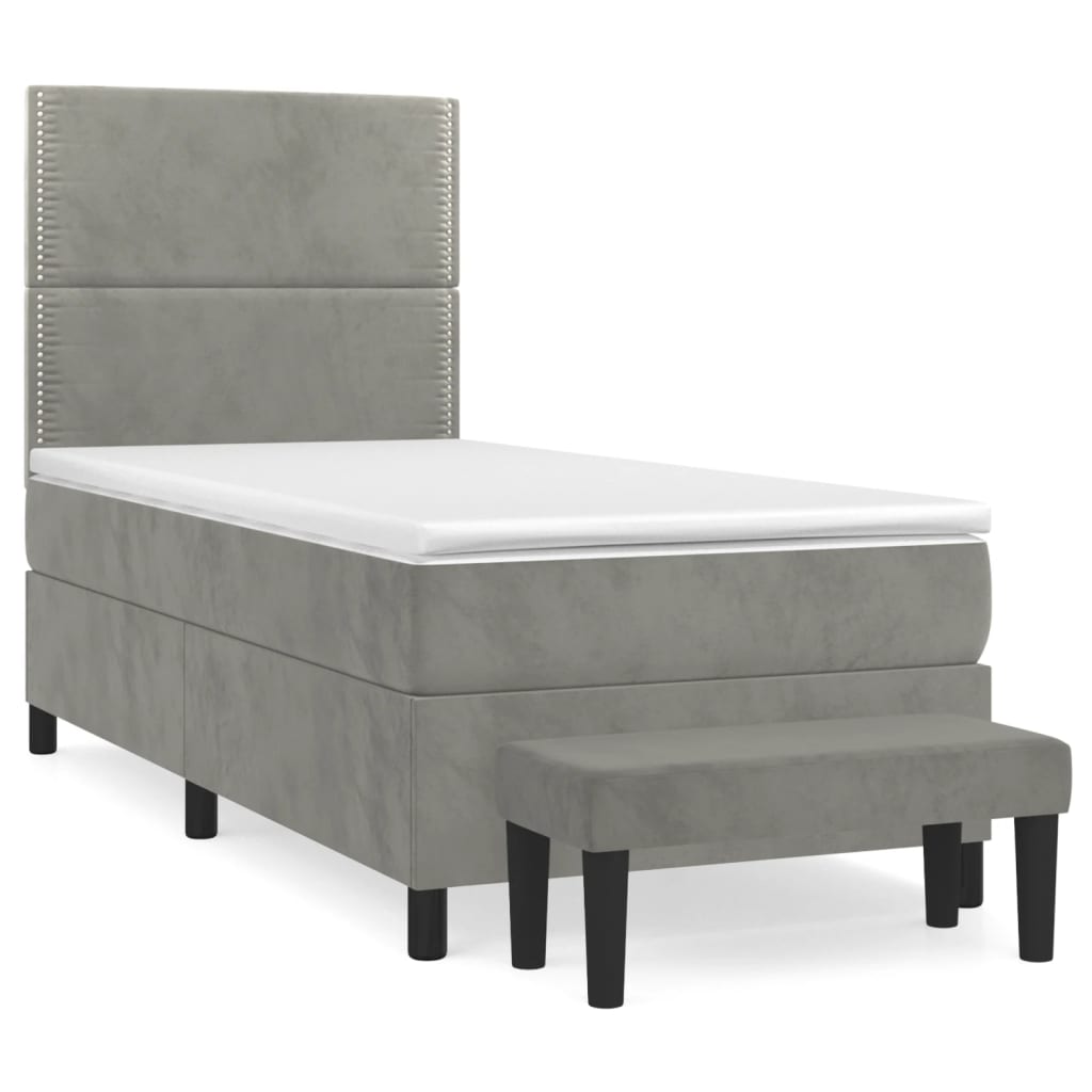 vidaXL Cama box spring con colchón terciopelo gris claro 90x190 cm