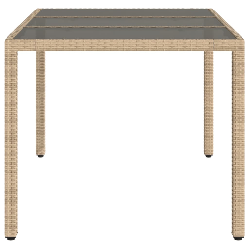 vidaXL Mesa de jardín superficie de vidrio ratán PE beige 150x90x75 cm