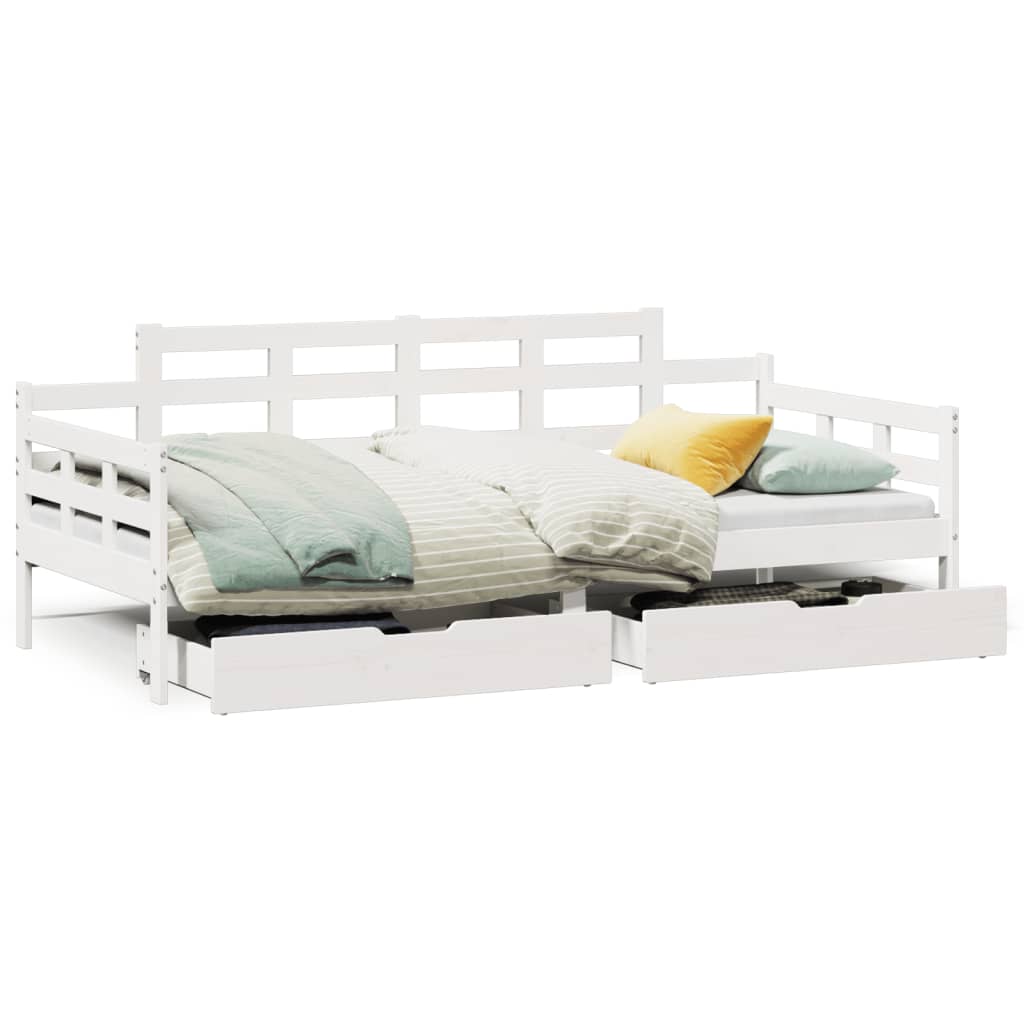 vidaXL Sofá cama con cajones madera maciza de pino blanca 80x200 cm