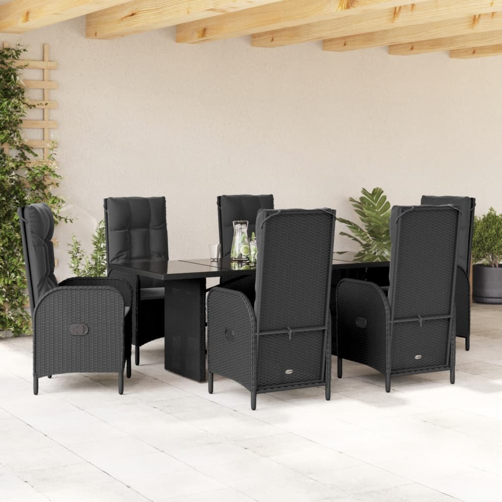 vidaXL Set de comedor de jardín 7 pzas y cojines ratán sintético negro