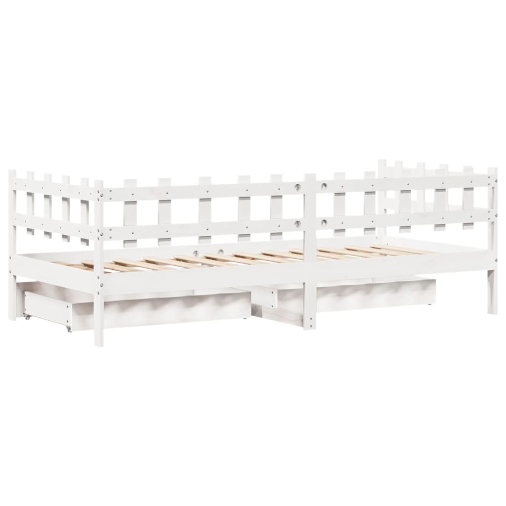 vidaXL Sofá cama con cajones madera maciza de pino blanco 90x200 cm