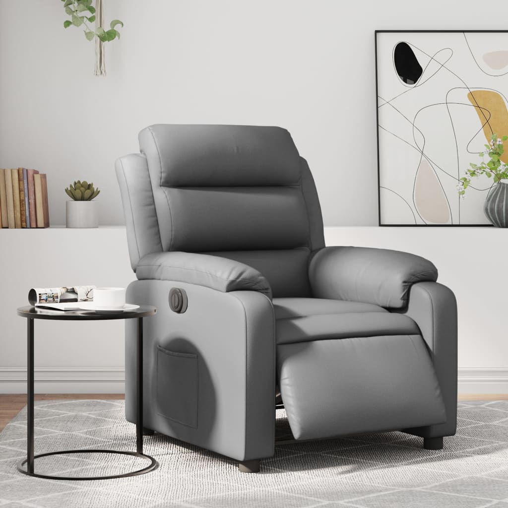 vidaXL Sillón reclinable eléctrico de cuero sintético gris