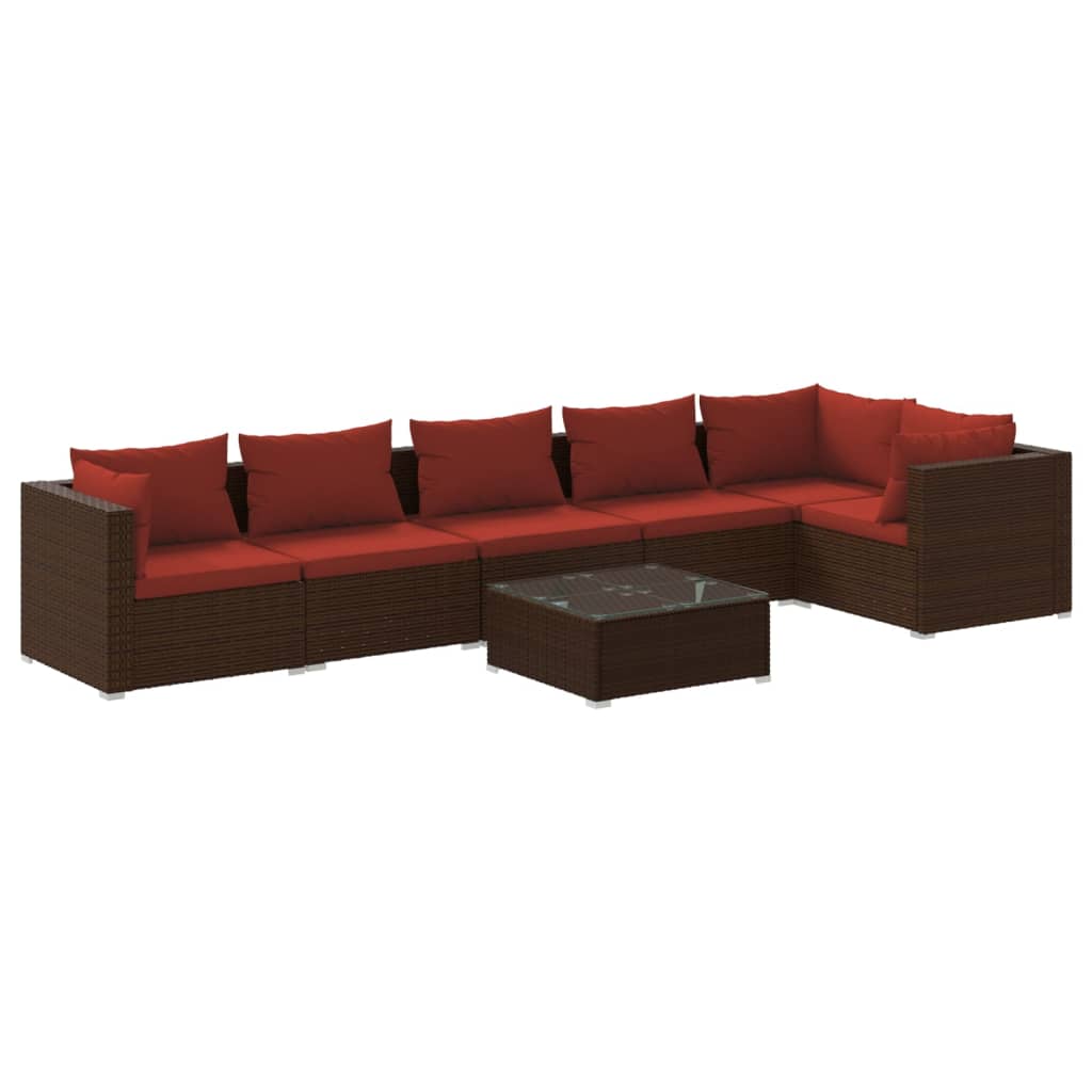 vidaXL Set muebles de jardín 7 piezas y cojines ratán sintético marrón