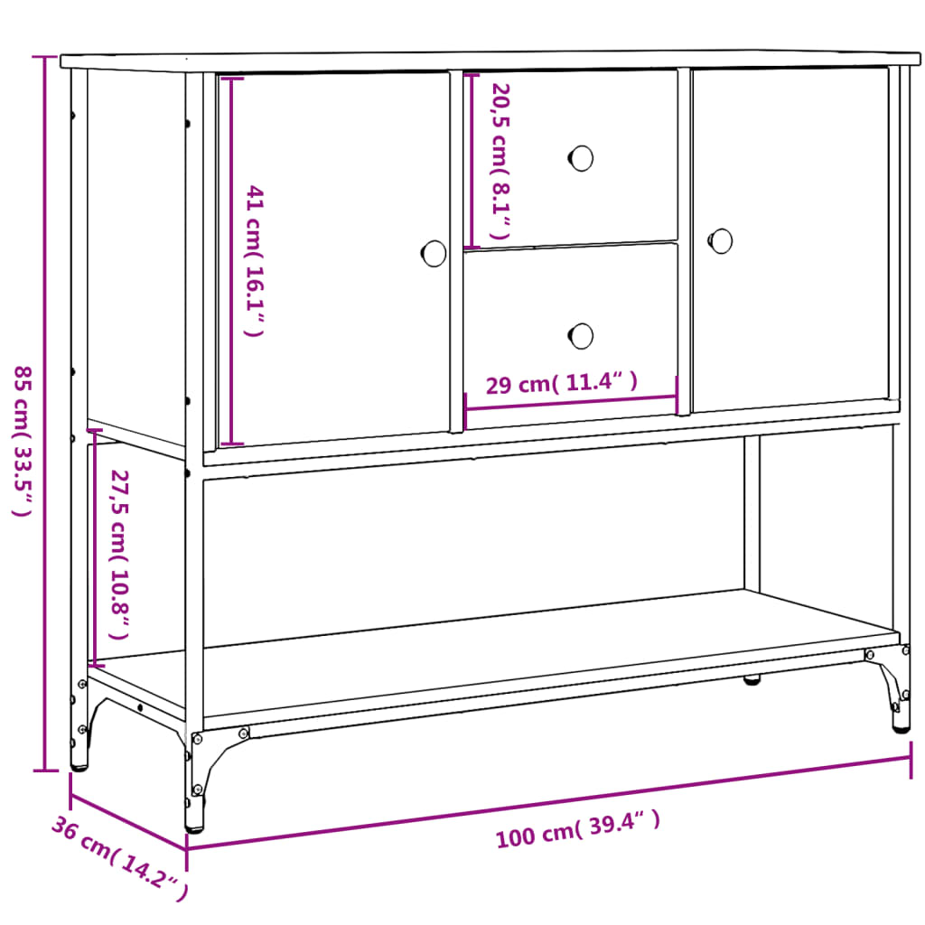 vidaXL Aparador de madera de ingeniería negro 100x36x85 cm