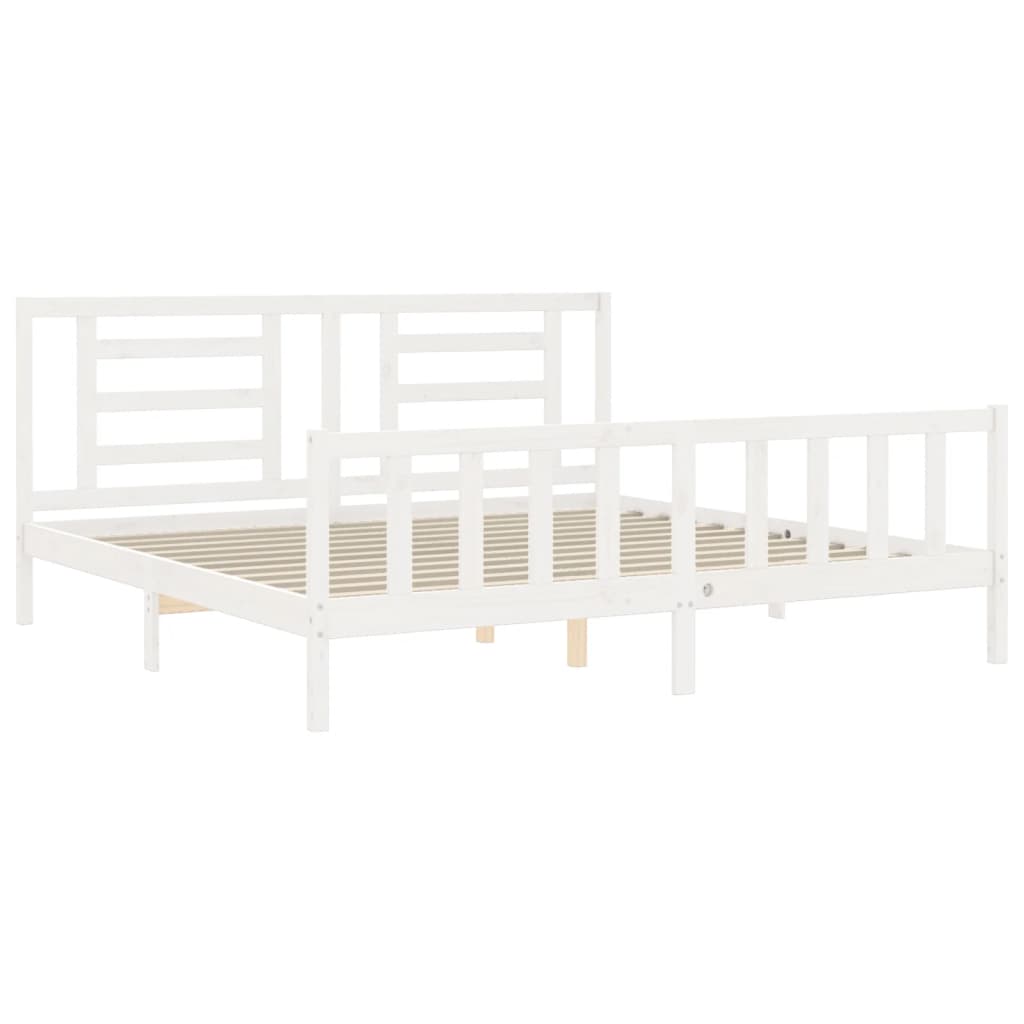 vidaXL Estructura cama de matrimonio con cabecero madera maciza blanco