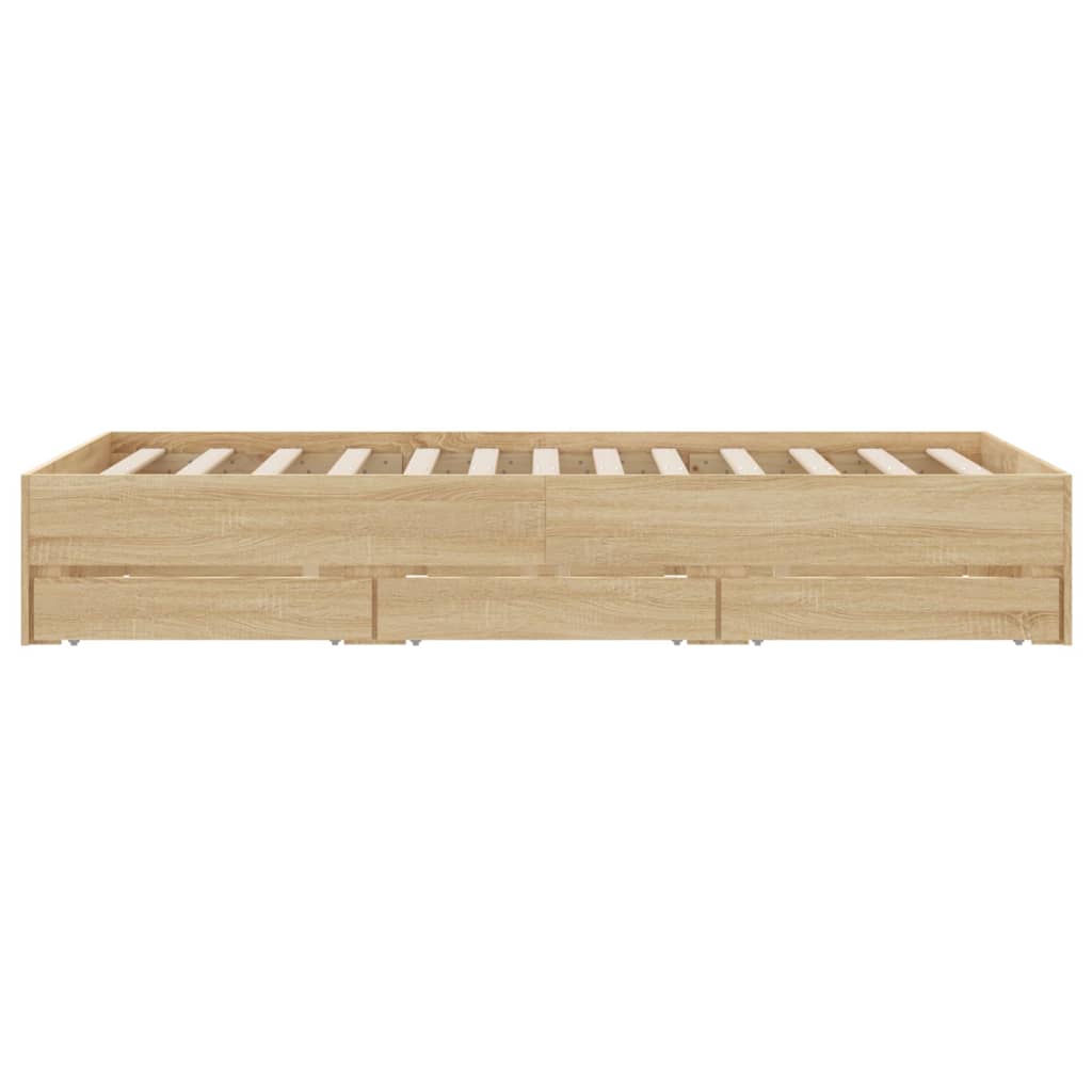 vidaXL Cama con cajones madera ingeniería roble Sonoma 135x190 cm