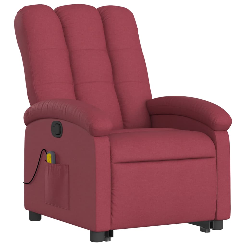 vidaXL Sillón reclinable de masaje elevable tela rojo tinto