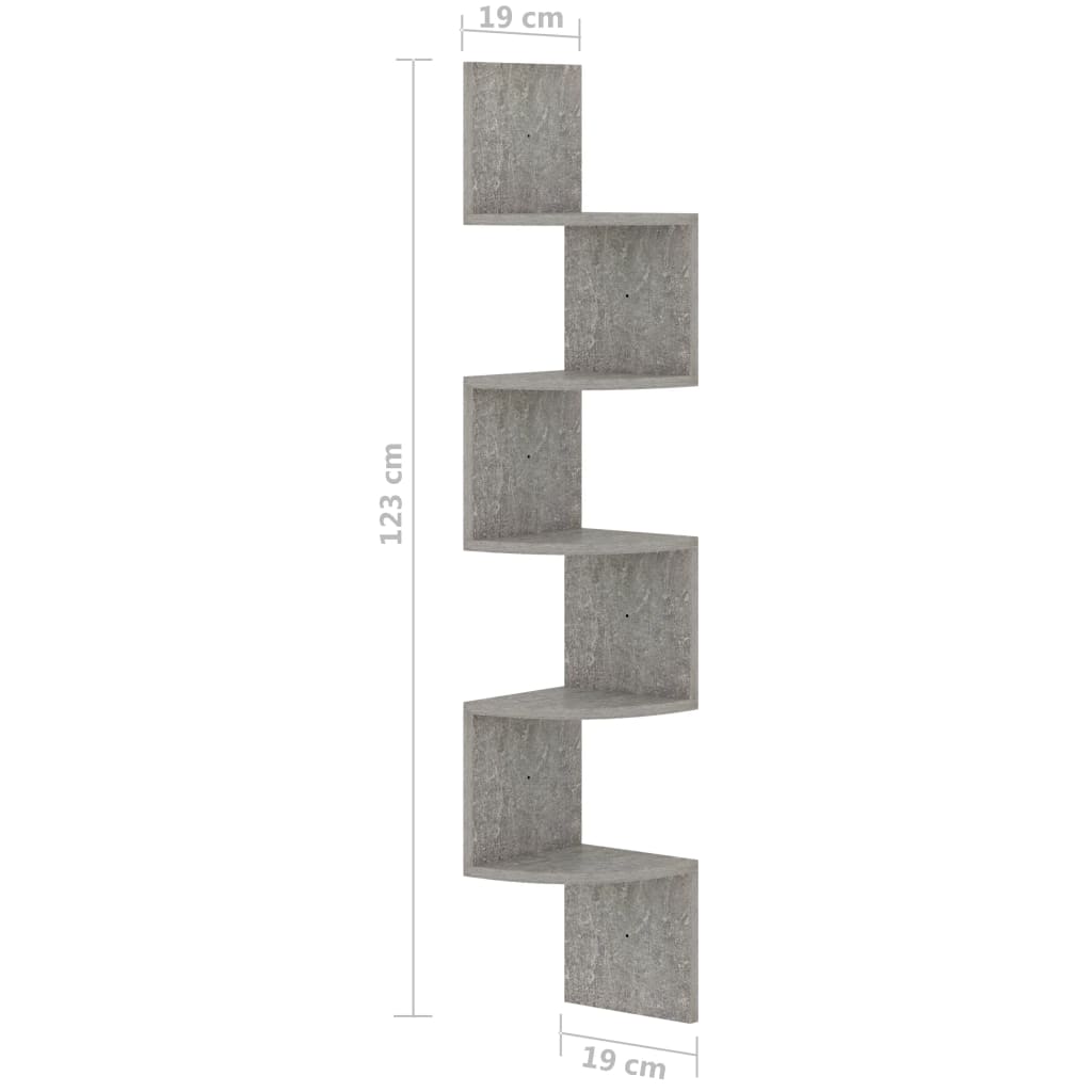 vidaXL Estante de esquina de pared madera de ingeniería gris hormigón