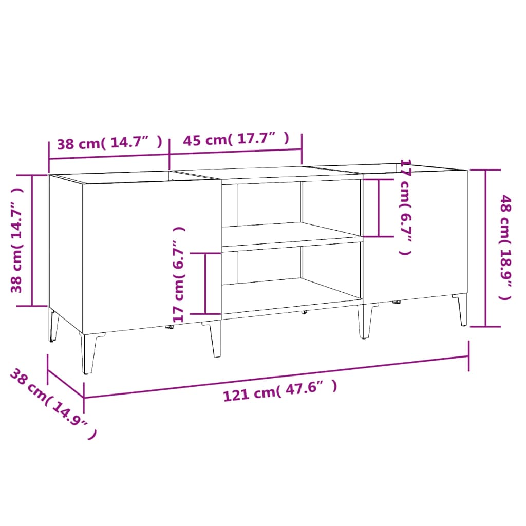 vidaXL Mueble discos madera contrachapada roble sonoma 121x38x48 cm