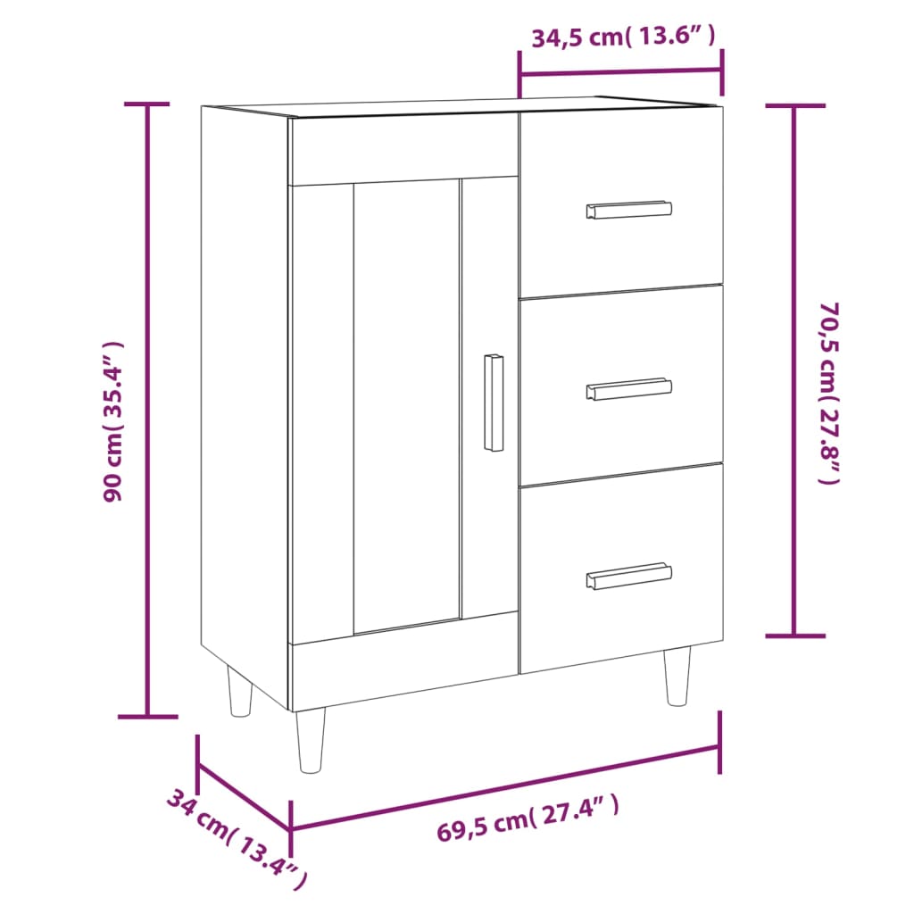 vidaXL Aparador de madera contrachapada gris hormigón 69,5x34x90 cm