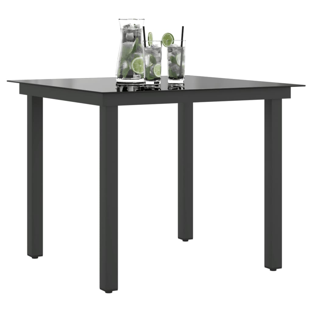 vidaXL Mesa de jardín de aluminio y vidrio negra 80x80x74 cm