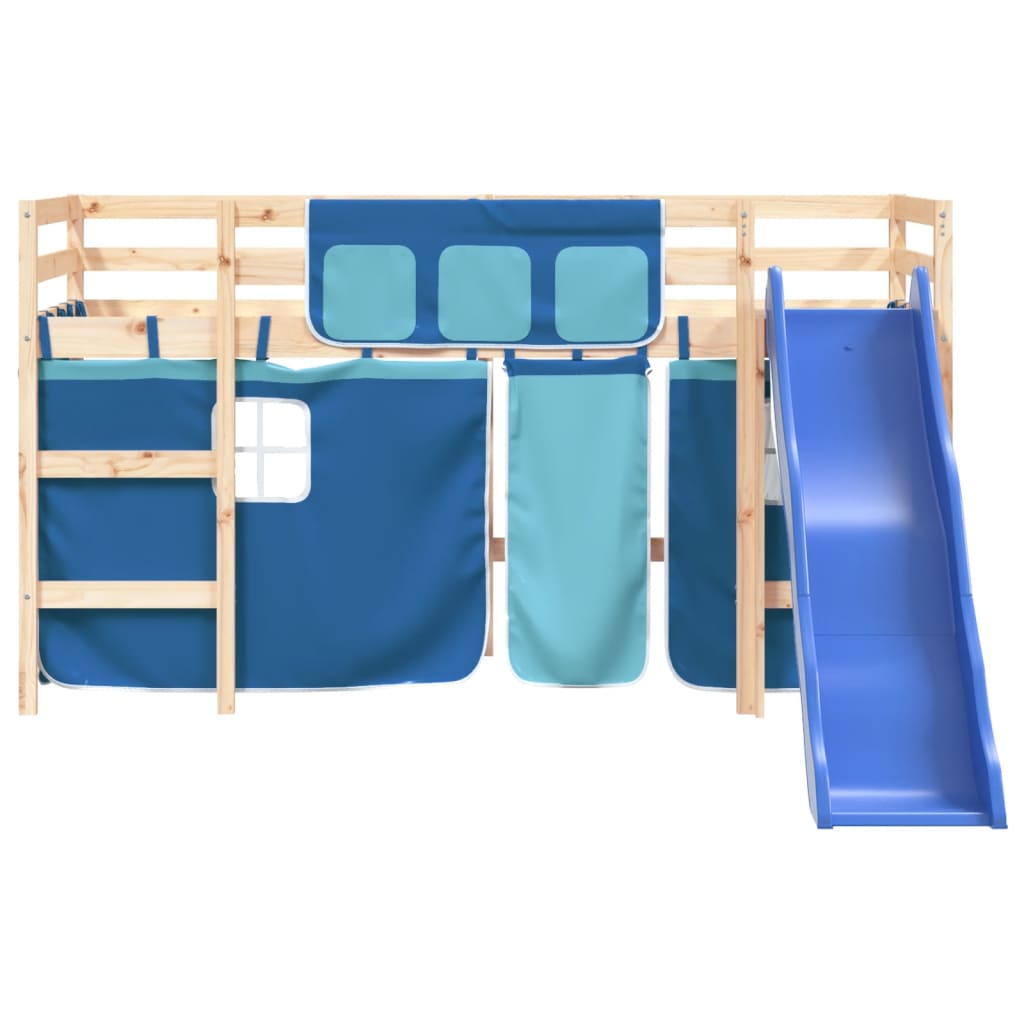 vidaXL Cama alta para niños con cortinas madera pino azul 90x190 cm