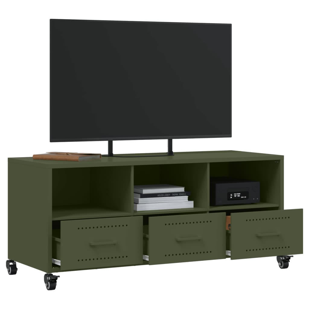 vidaXL Mueble de TV de acero verde oliva 100,5x39x43,5 cm