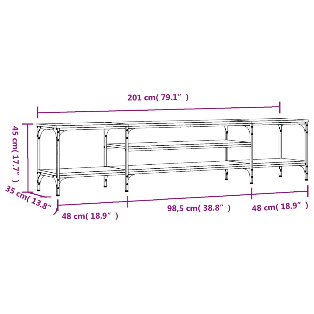 vidaXL Mueble TV madera ingeniería y hierro roble ahumado 201x35x45 cm