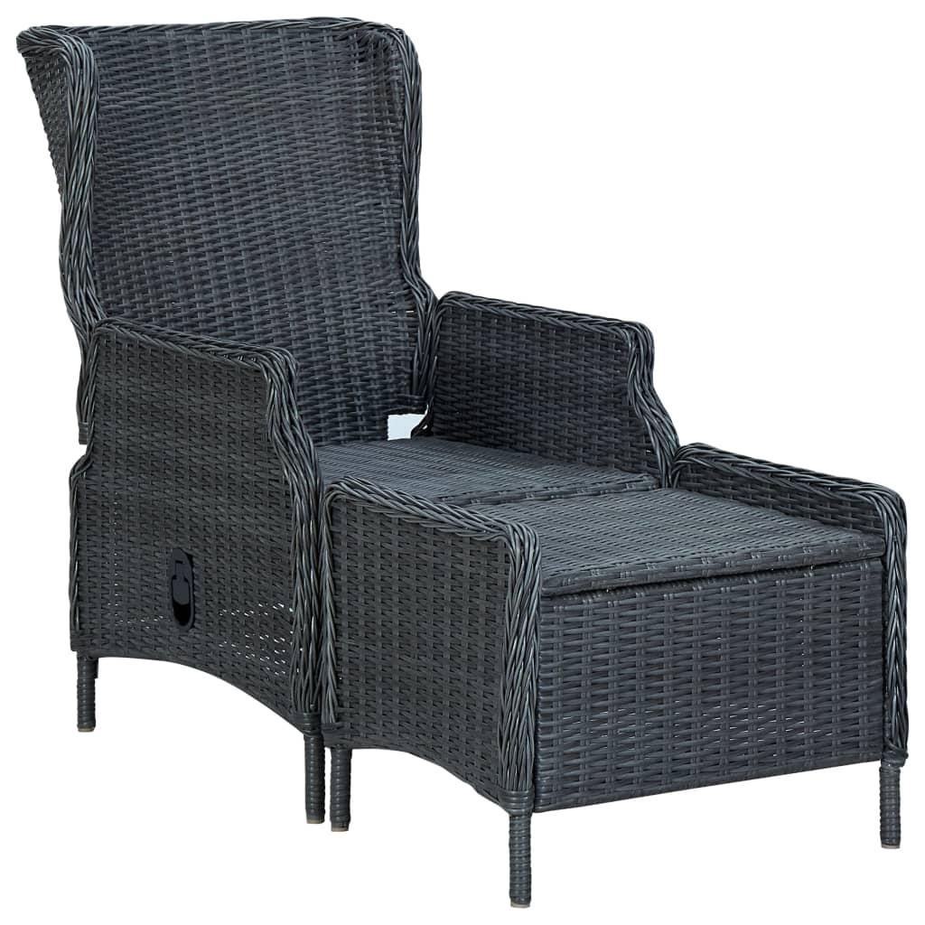 vidaXL Silla de jardín reclinable con reposapiés ratán PE gris oscuro