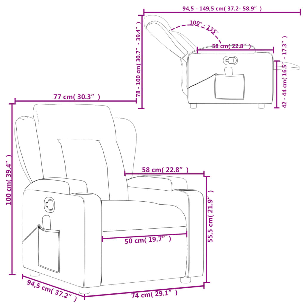 vidaXL Sillón de masaje reclinable cuero sintético negro