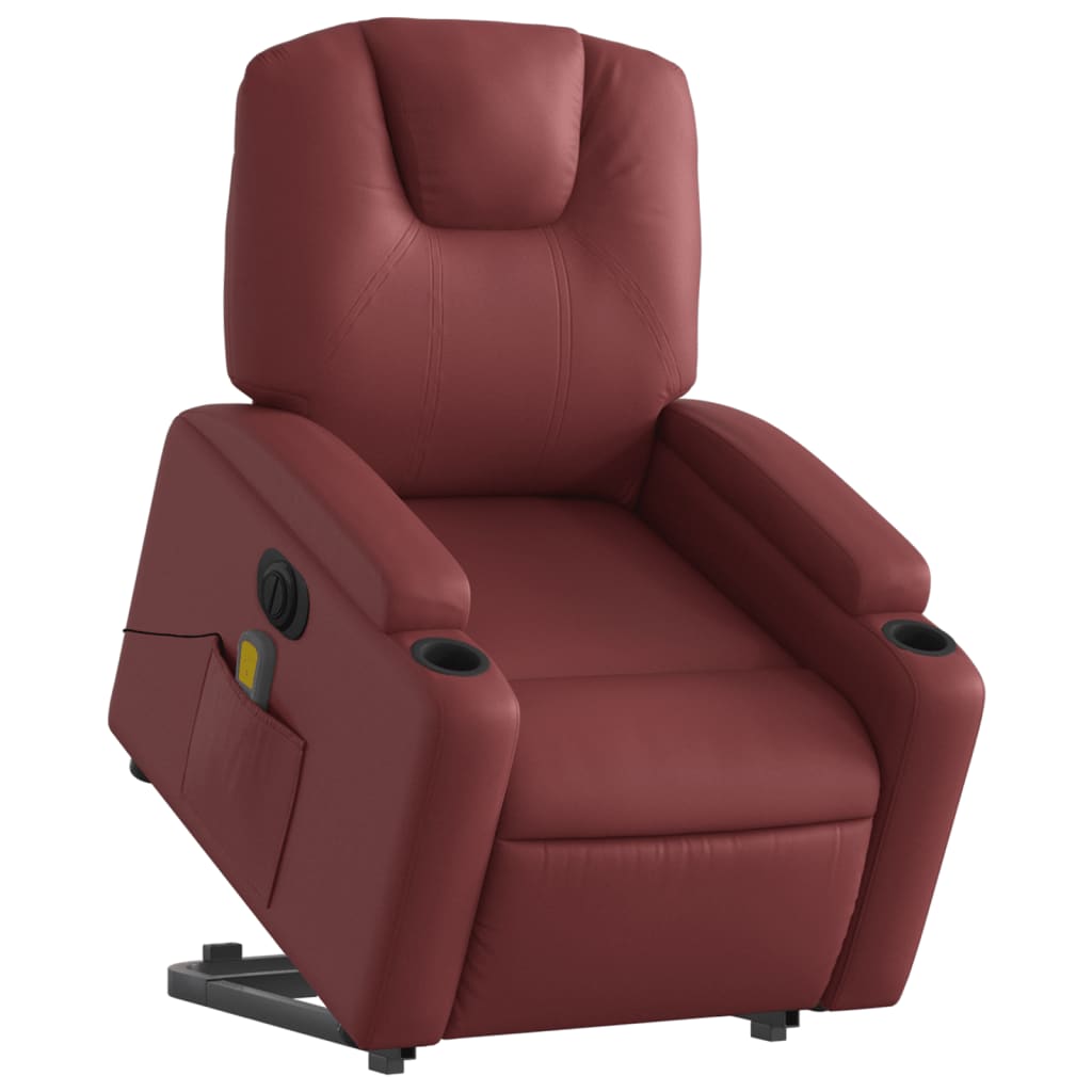 vidaXL Sillón de masaje elevable eléctrico cuero artificial rojo tinto