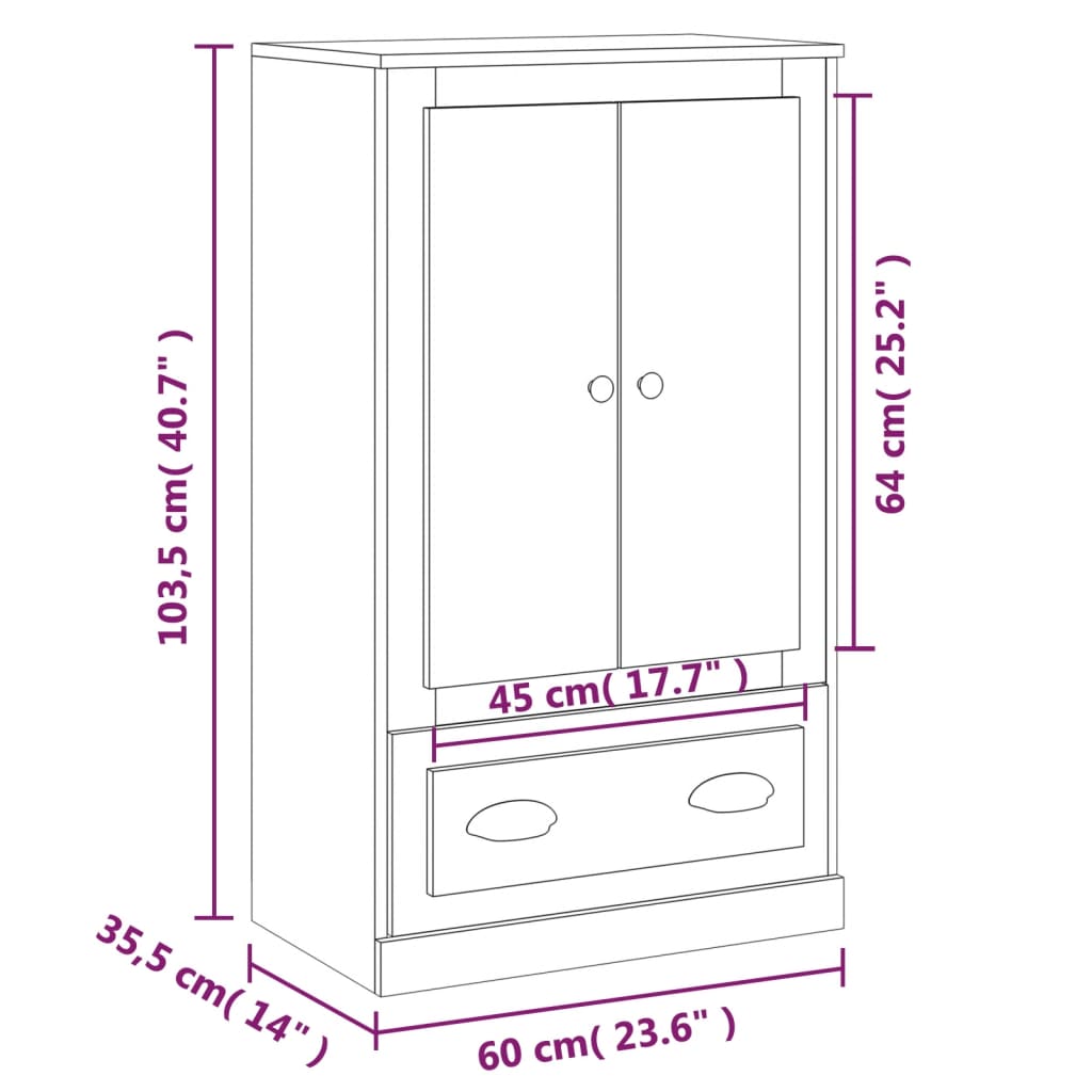 vidaXL Aparador de madera contrachapada blanco brillo 60x35,5x103,5 cm