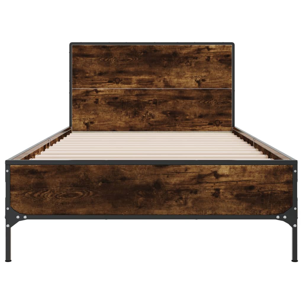 vidaXL Estructura cama madera ingeniería metal roble ahumado 90x190 cm