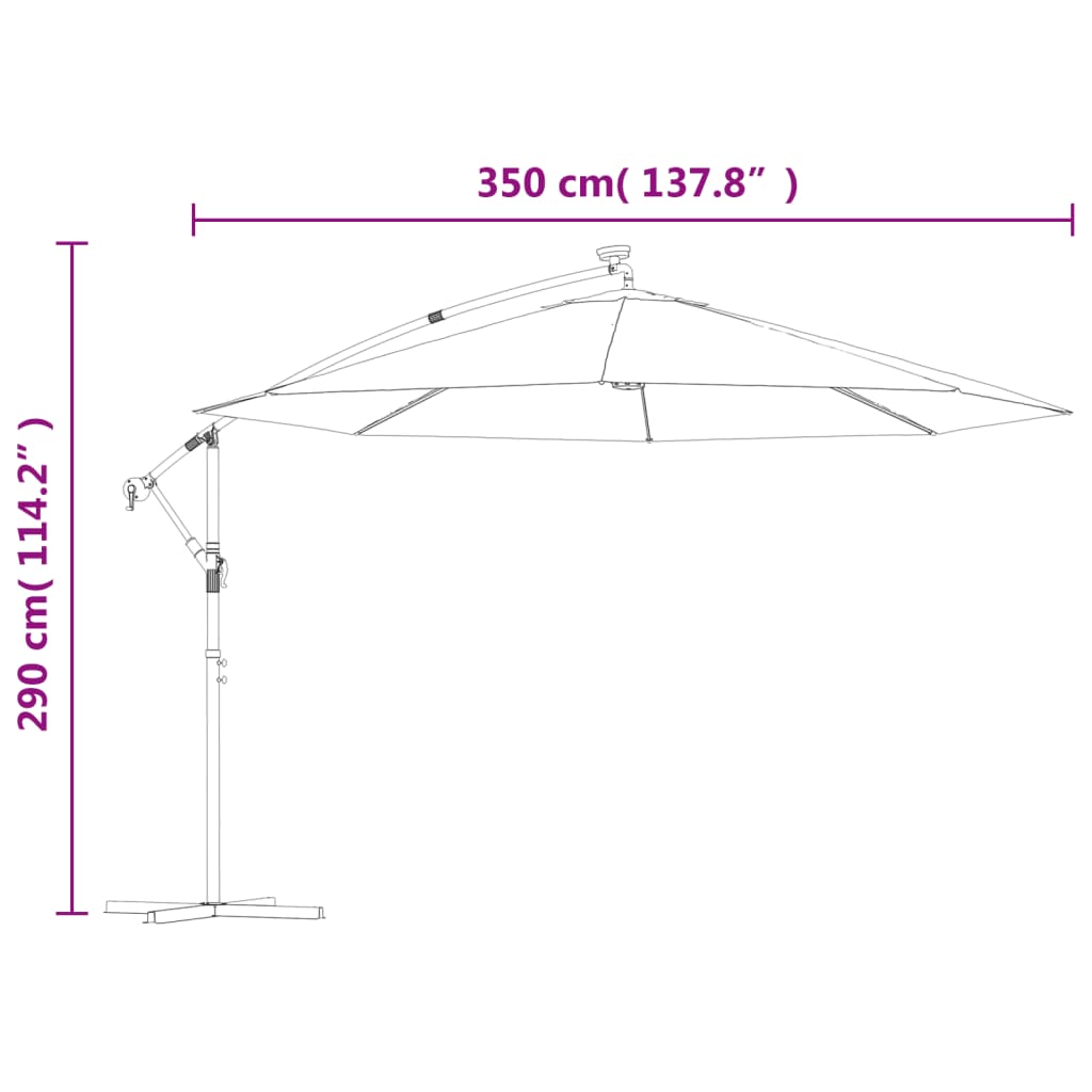 vidaXL Sombrilla voladiza jardín con luces LED palo acero taupe 350 cm