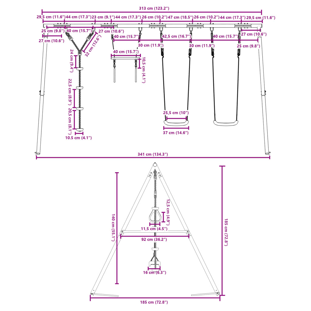 vidaXL Juego de columpios con columpios, trapecio y cuerda de discos