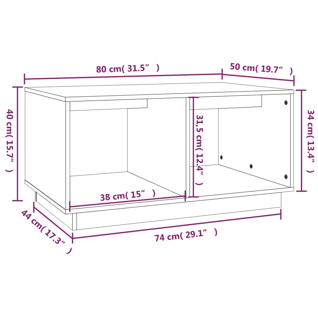 vidaXL Mesa de centro de madera maciza de pino 80x50x40 cm