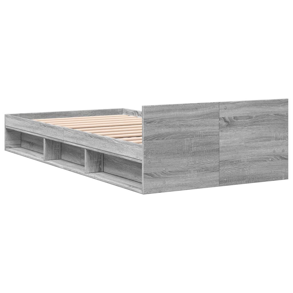 vidaXL Cama con cajón madera ingeniería gris Sonoma 100x200 cm