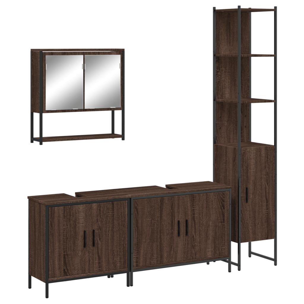 vidaXL Set de muebles baño 4 pzas madera contrachapada roble marrón