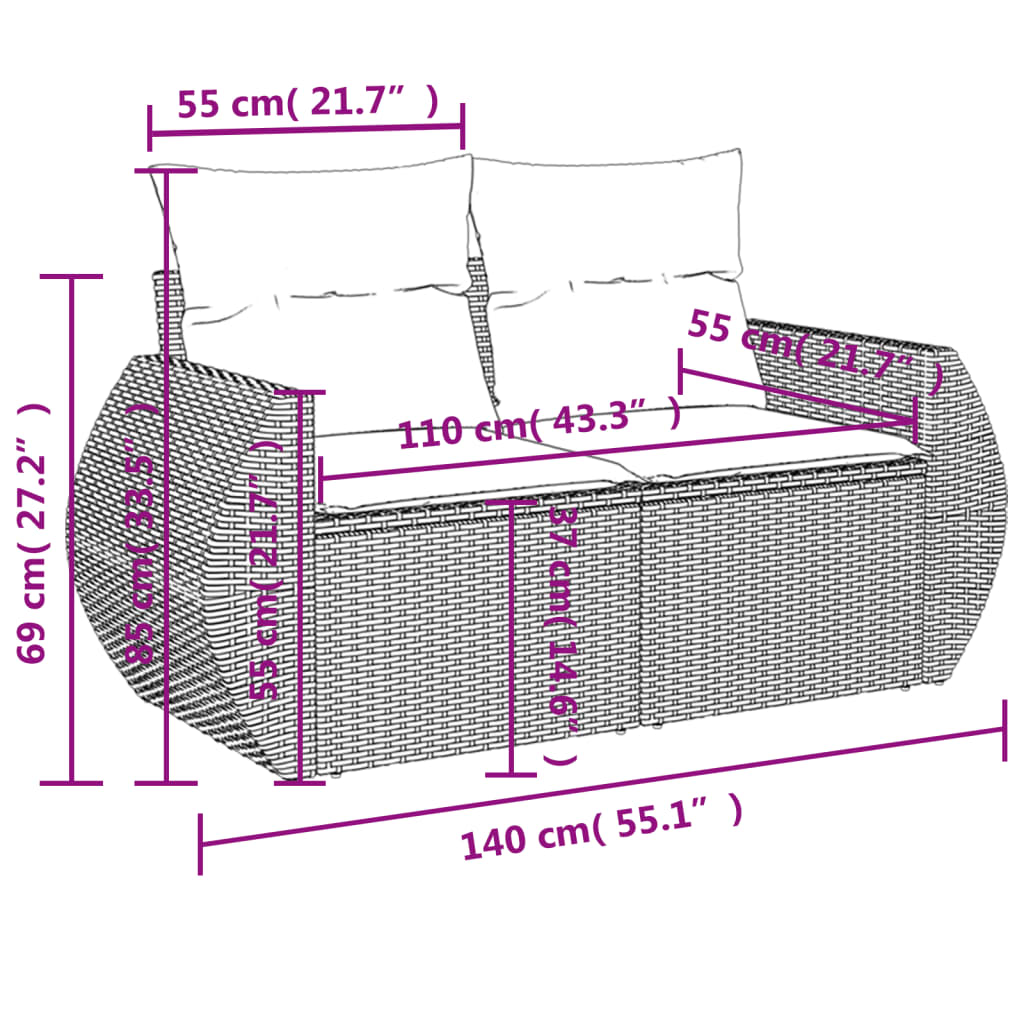 vidaXL Set de comedor de jardín 7 pzas y cojines ratán sintético negro