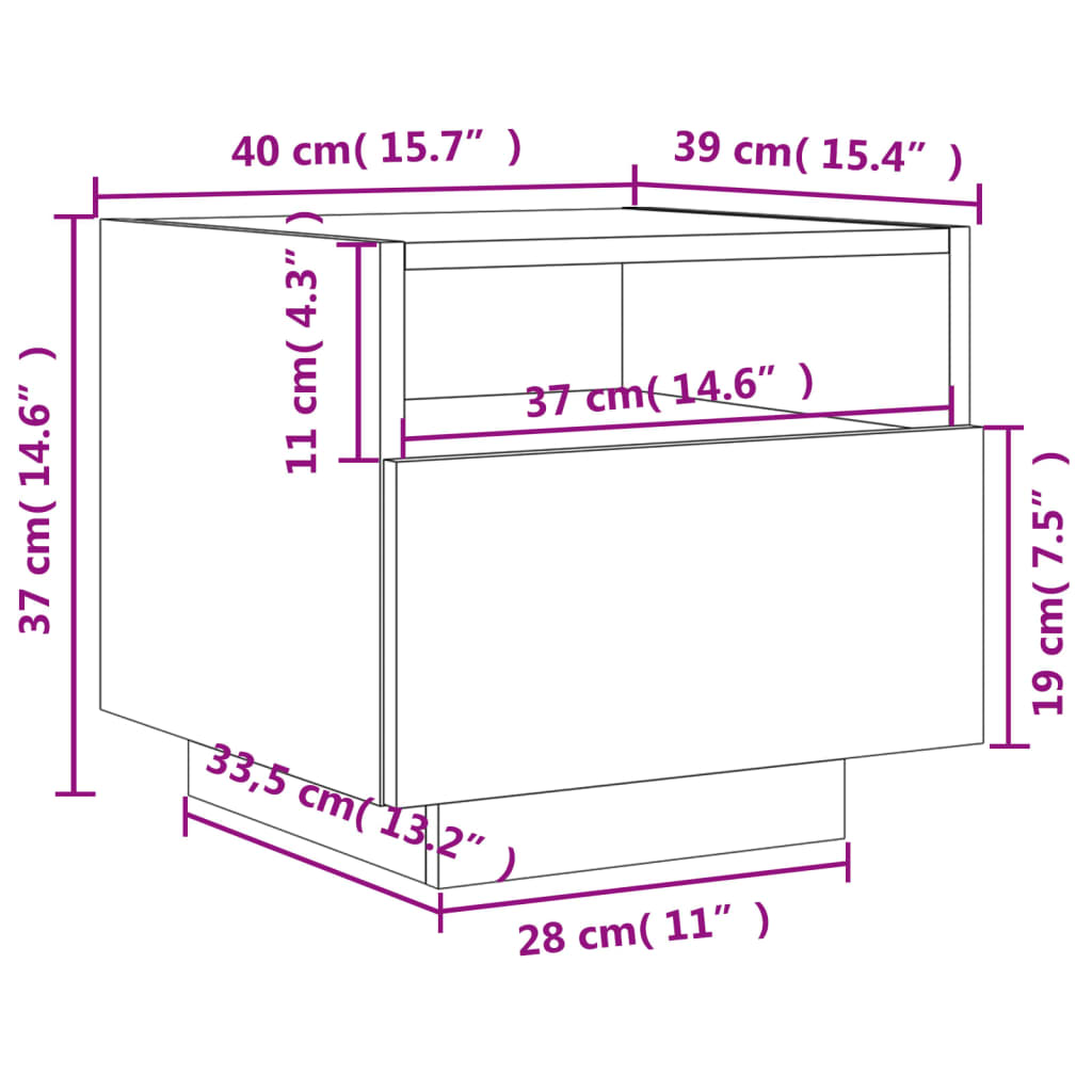 vidaXL Mesita de noche con luces LED gris Sonoma 40x39x37 cm