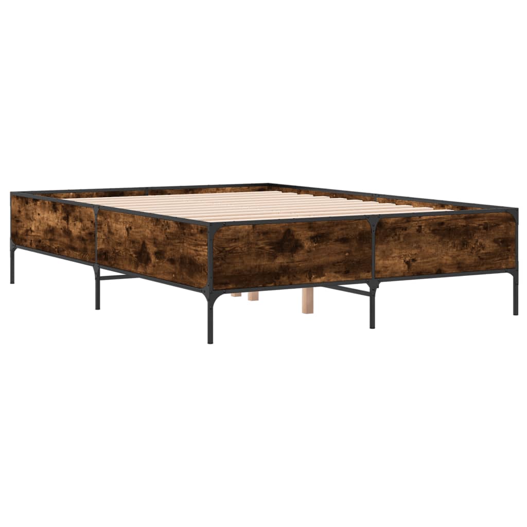 vidaXL Estructura cama madera ingeniería metal roble ahumado 160x200cm