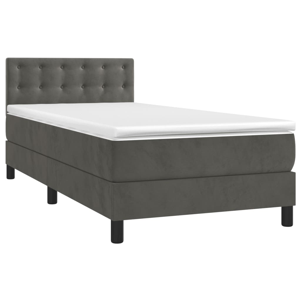 vidaXL Cama box spring colchón y LED terciopelo gris oscuro 80x200 cm