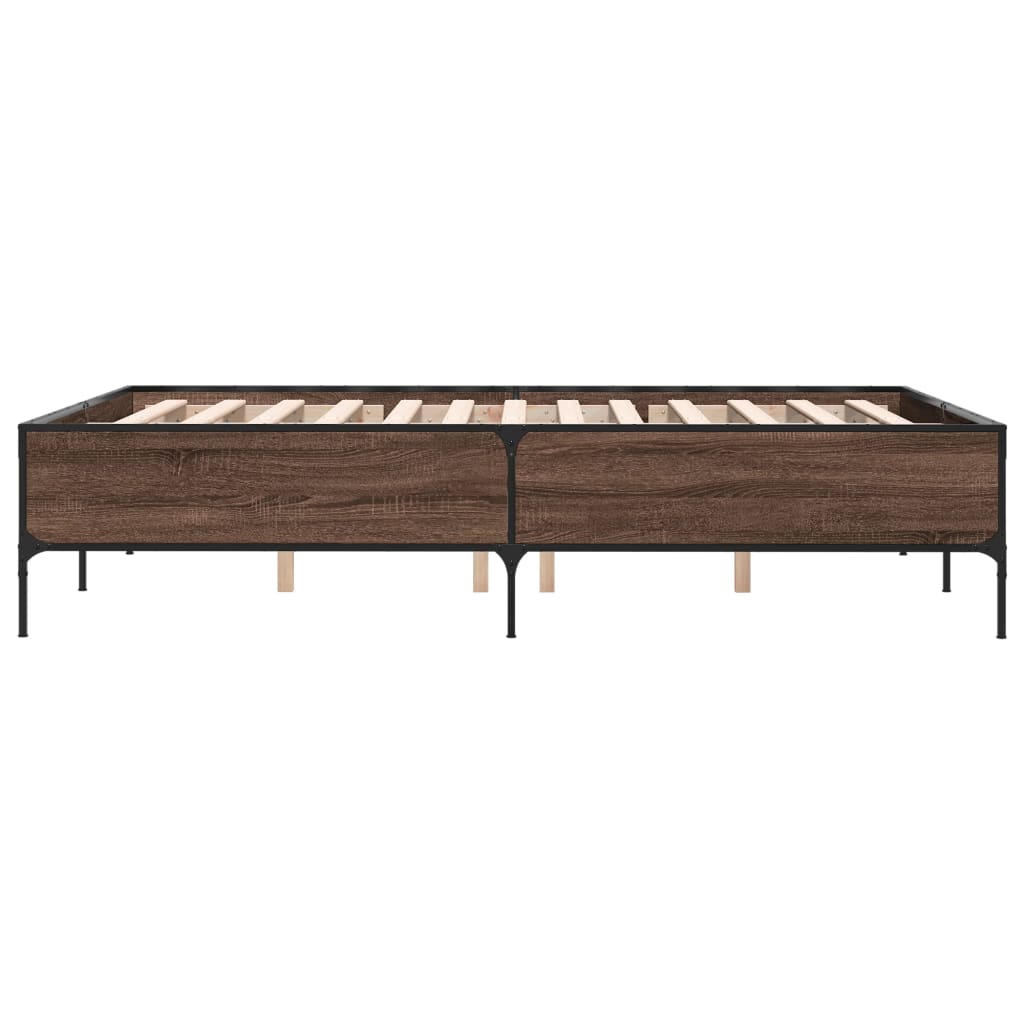 vidaXL Estructura cama madera ingeniería metal marrón roble 150x200 cm